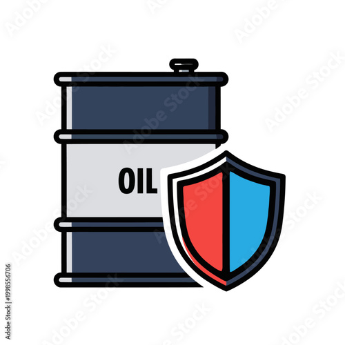 Oil Drum Protected by Security Shield Energy Industry Safety and Security Concept
