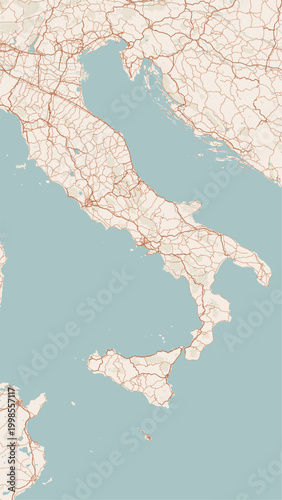 Modern minimalist vector map of Italy. High-quality SVG illustration of the Italian peninsula, coastline, and geographic borders for travel posters, infographics, and web design.