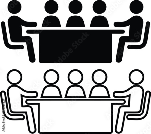 Business meeting silhouette icon team collaboration and discussion in a modern office setting