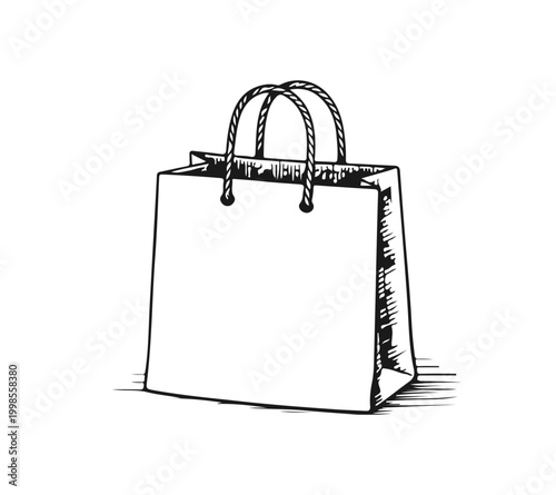 Shopping bag hand drawn sketch, engraved illustration.