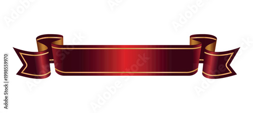 Elegant red and gold ribbon banner with curled ends. Red and gold luxury label, badge premium quality certificate ribbon. For embellishment, decorative element in certificate, invitation, announcement