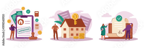 Real estate and property management concepts with people flat design property management document agreement business investment illustration transaction contract handshake approval