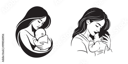 Mother and child a black and white illustration of maternal love and tenderness