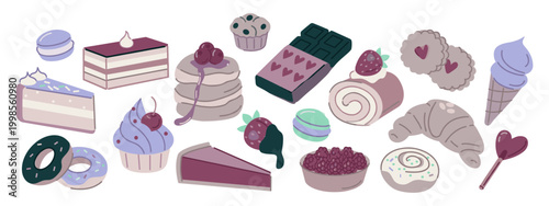 Variety of delicious desserts and sweets with ice cream sweet food dessert food illustration table sugar rush lover pastries confectionery chocolate macarons