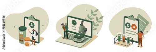 Healthcare and medical research with digital tools flat design healthcare technology medical science exam health records online consultation health innovation research