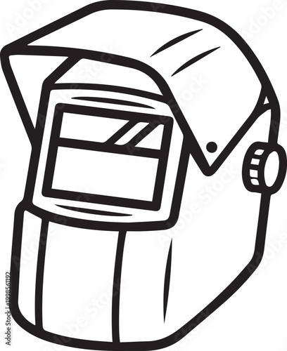 Professional Welding Safety Helmet with Flip-Up Visor Vector Icon for Construction Industry, Engineering Manuals, OSHA Compliance Training, Workplace Safety Signage, Industrial Design