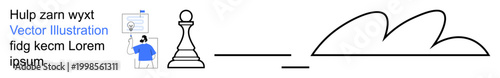 Strategy planning, artificial intelligence, digital innovation, decision making, creative design, abstract concepts. A chess pawn, digital elements and abstract cloud forms. Strategy planning