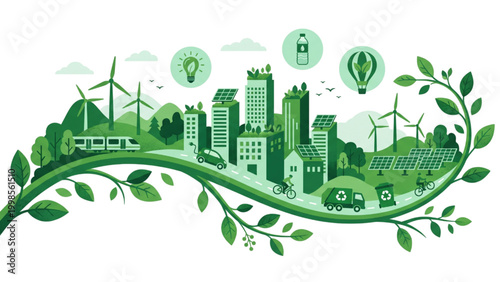 Vibrant Green Cityscape Embracing Sustainable Living and Renewable Energy for a Healthier Future
