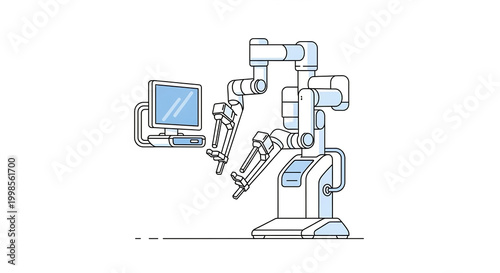 Robotic arm with monitor and mechanical hand performing industrial tasks with precision technology