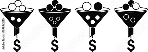 Set of four sales funnel vector icons, marketing strategy and lead generation concept.