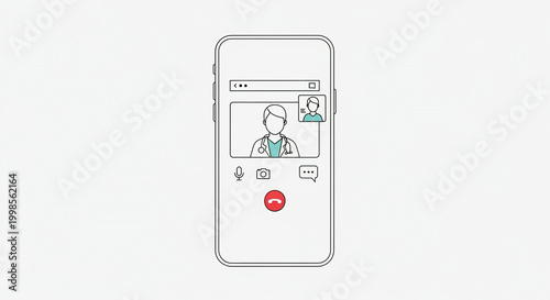 Smartphone screen displays video call interface with two people on white background
