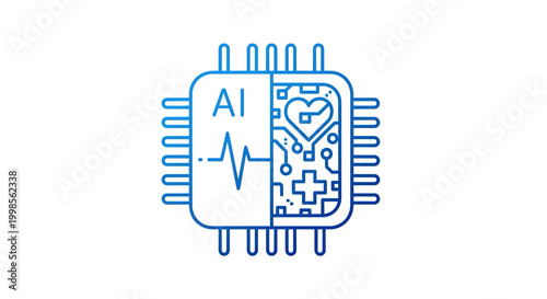 Ai microchip with heart and medical symbol on circuit board technology concept