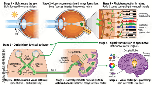 Detailed visual pathway explaining how the brain interprets light and images