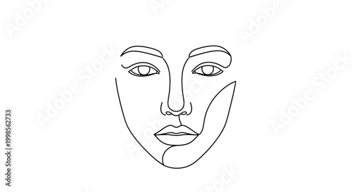 Minimalist One Line Drawing of a Woman's Face, Abstract Portrait Art