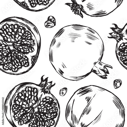 Unique Handdrawn Pomegranate Motif Ideal For Modern Interior Decoration And Wrapping Materials