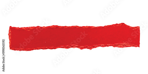 A single long rectangular strip of bright red torn paper with rough edges