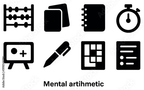 Education icons with abacus notebook pen bold silhouette