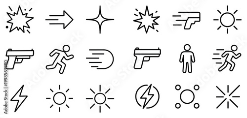 Motion icons with spark gun runner minimal outline