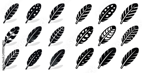 Feather icons with decorative plume quill silhouette minimal style