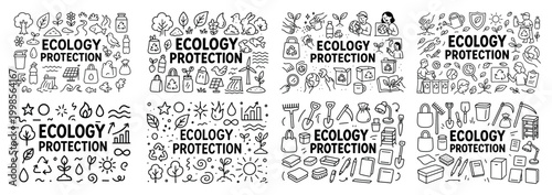 Ecology protection doodles and environmental icons