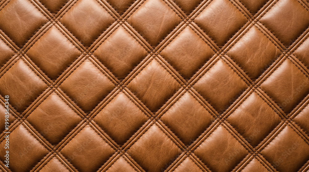 Fototapeta premium Diamond-Quilted Leather Upholstery in Soft Cognac with Raised Tufted Seams