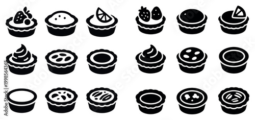 Pastry icons with tart pie cup outline