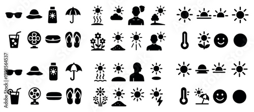 Black and white summer icons collection