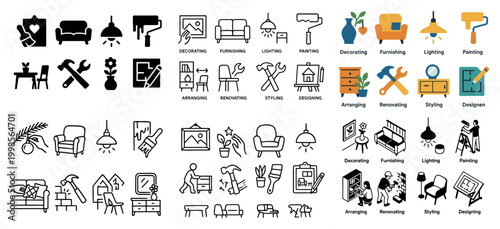 Home design and renovation icon set