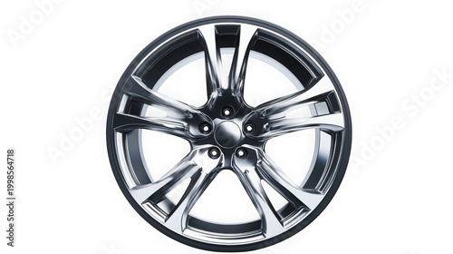 Modern polished chrome car wheel rim design featuring sleek metallic spoke pattern isolated on transparent background