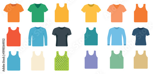 Clothing icons with t shirt and tank top flat colorful