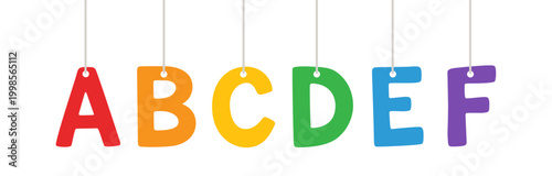 Letter ABCDEF alphabet clipart cute hanging font cartoon colorful vector on transparent background for language education