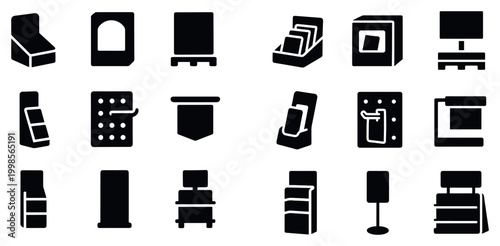 Office icons with chair easel monitor solid minimal