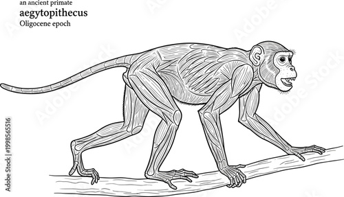 Aegyptopithecus ancient primate species Oligocene epoch monkey illustration.