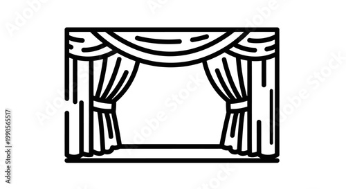 Stage Curtains Open, Theater Entrance Icon, Performance Show Concept
