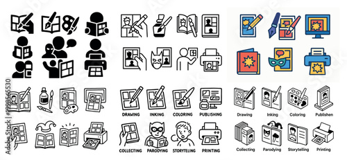 Comic creation icons and tools collection