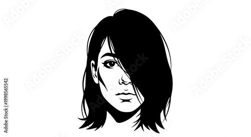Stylish Woman Portrait Vector Art, Black and White Silhouette