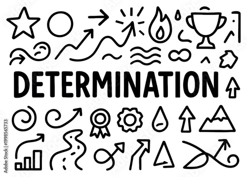 Motivation icons with trophy flame mountain outline style