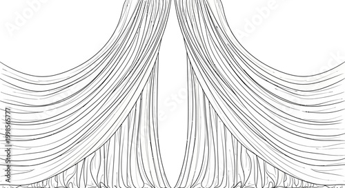 Symmetrical Abstract Curtains Pattern, Black and White Line Art