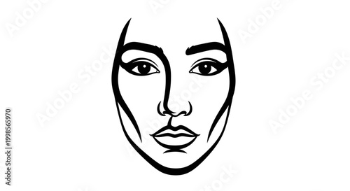 Woman Face Contour Lines Drawing Illustration, Makeup Artistry Guide