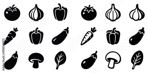 Vegetable icons with tomato onion mushroom simple solid