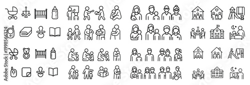 Childcare and family line icons collection