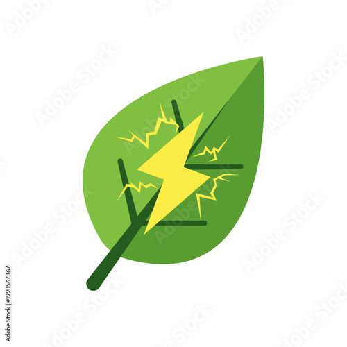 Green Leaf With Lightning Bolt Illustration, Simple Icon Vector Design, best used for presentation, application, web and banner