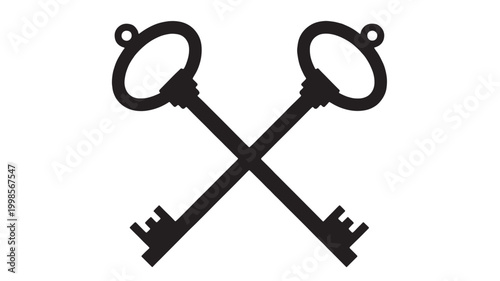 Bild auf Leinwand Crossed keys icon with thick black outlines for security, access control, and lo