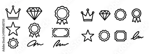 Award icons with crown diamond ribbon outline