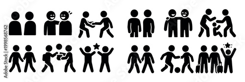 Community icons with people handshake hug minimal