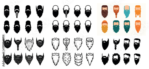 Facial hair icons with beard braid goatee flat
