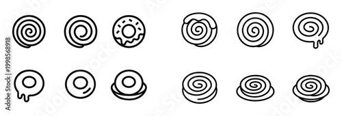 Bakery icons with swirl donut pancake outline