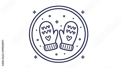 Illustrated mittens with hearts inside a circular design for coloring pages  