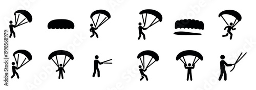 Adventure icons with parachute jumper outline