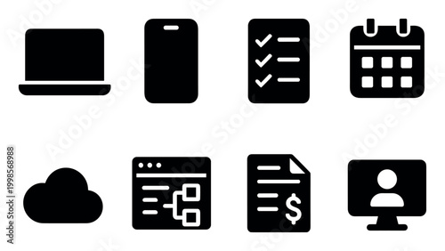 Technology icons with laptop phone checklist minimal
